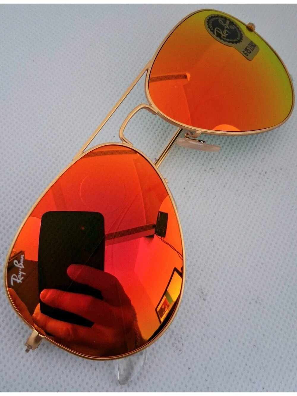 NEW Ray Ban RB3025 58mm Aviator Fire Orange Lens Gold Frame Sunglasses